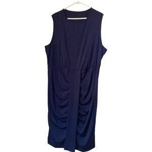 Shein Curve Women's Dress Size 4XL Dark Navy Blue Gathered Knee Length NWOT